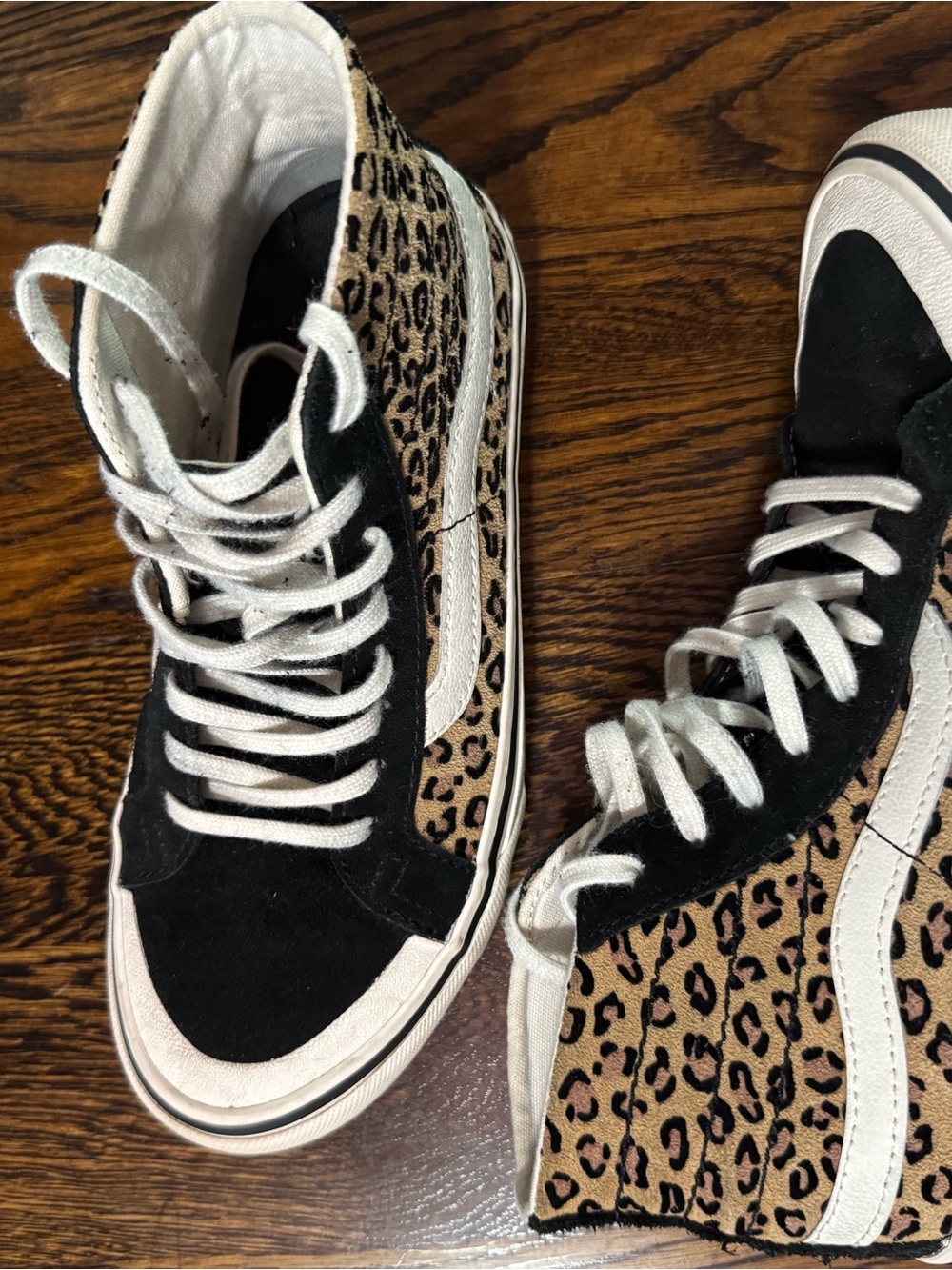 Vans Leopard Print High-Top Sneakers in Black & Tan